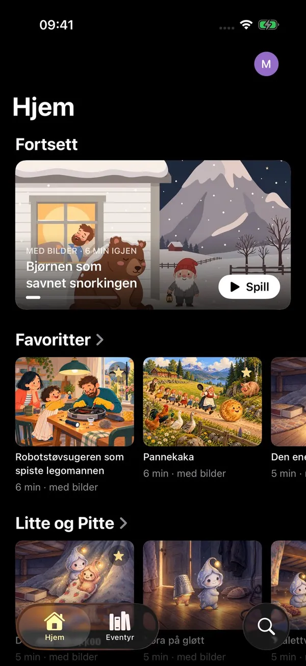Hjem på iPhonen: Fortsett, favorittene og bøkene