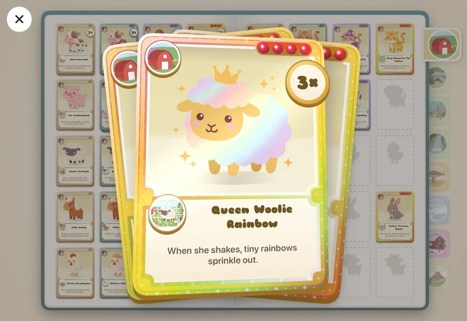 The sheep’s gold card lifted out of the album and tilted with a finger